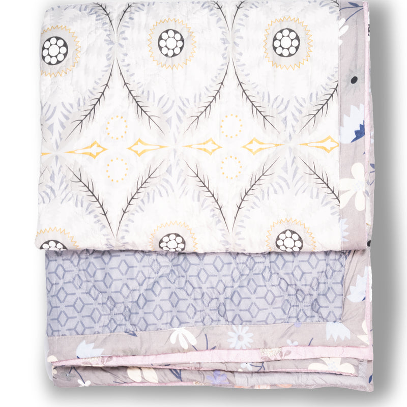 Ultrasonic Reversible Comforter – Baby Pink & Grey (Floral & Circular Patterns) | King Size (90x100 inches)