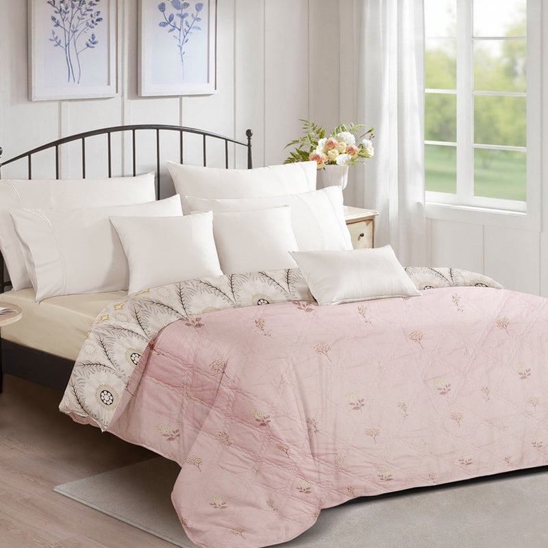 Ultrasonic Reversible Comforter – Baby Pink & Grey (Floral & Circular Patterns) | King Size (90x100 inches)