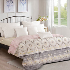 Ultrasonic Reversible Comforter – Baby Pink & Grey (Floral & Circular Patterns) | King Size (90x100 inches)