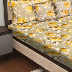Elegant 5-Piece Quilted Bedding Set | King Size | Light Beige with Yellow & White Floral Design