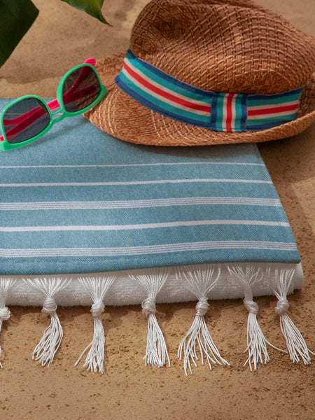 Aqua Blue Turkish Beach Towel | 100% Cotton | Ultra-Soft & Quick-Drying