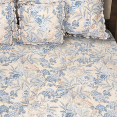 Elegant 5-Piece Quilted Bedding Set | King Size | Cream & Blue-Grey Floral Design