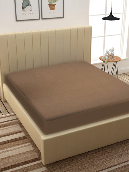 Coffee Brown Waterproof Mattress Protector – Fitted Textured Design