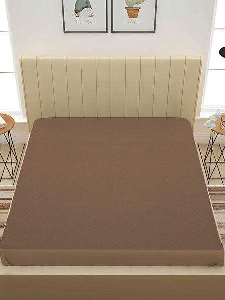 Coffee Brown Waterproof Mattress Protector – Fitted Textured Design