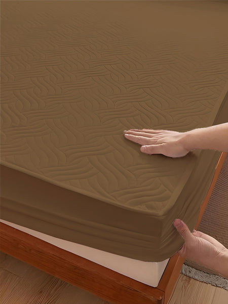 Coffee Brown Waterproof Mattress Protector – Fitted Textured Design