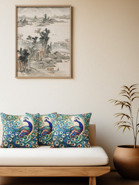 Royal Peacock Cushion Cover (14” x 14”)