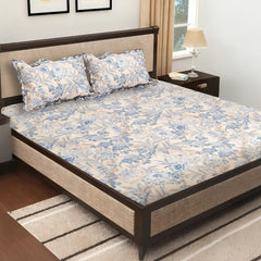 Elegant 5-Piece Quilted Bedding Set | King Size | Cream & Blue-Grey Floral Design
