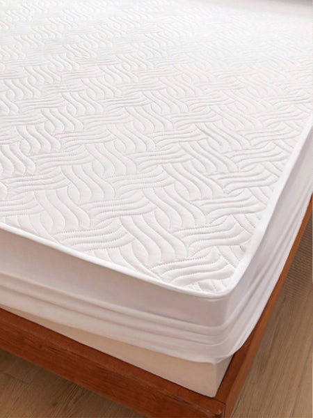 Milky White Waterproof Mattress Protector – Fitted Textured Design