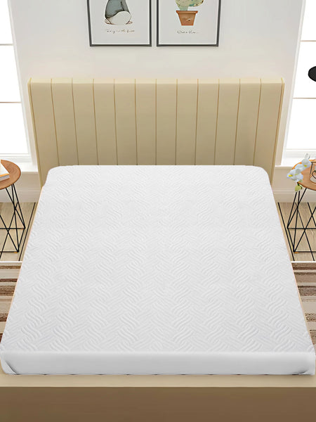 Milky White Waterproof Mattress Protector – Fitted Textured Design