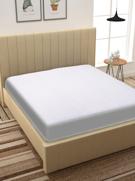 Milky White Waterproof Mattress Protector – Fitted Textured Design