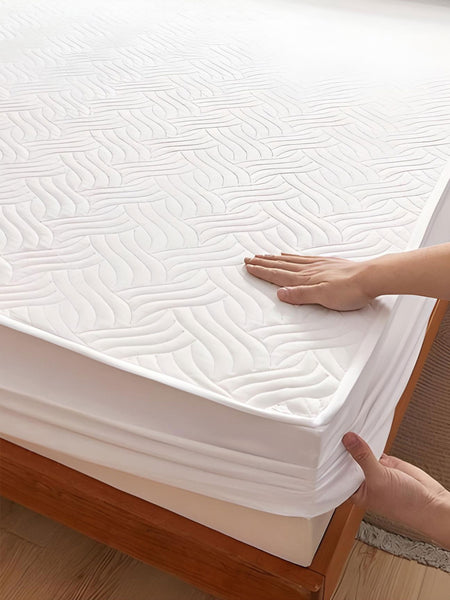 Milky White Waterproof Mattress Protector – Fitted Textured Design