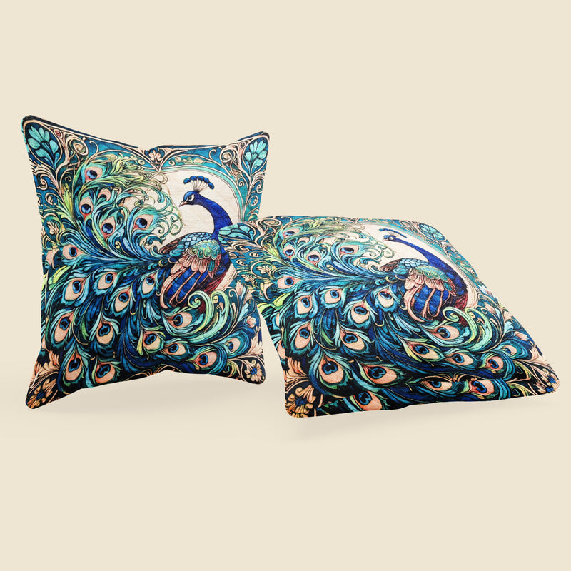 Royal Peacock Cushion Cover (14” x 14”)