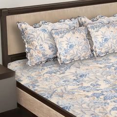 Elegant 5-Piece Quilted Bedding Set | King Size | Cream & Blue-Grey Floral Design