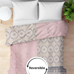 Ultrasonic Reversible Comforter – Baby Pink & Grey (Floral & Circular Patterns) | King Size (90x100 inches)