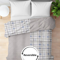 Ultrasonic Reversible Comforter – King Size (90x100 inches) | Black & White with Blue Squares
