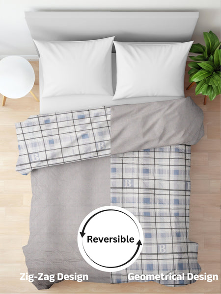 Ultrasonic Reversible Comforter – King Size (90x100 inches) | Black & White with Blue Squares