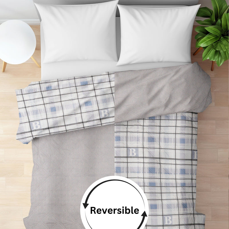 Ultrasonic Reversible Comforter – King Size (90x100 inches) | Black & White with Blue Squares