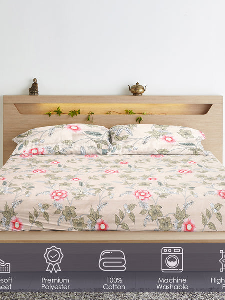 Floral Bliss Cotton Blend King Size BedSheet