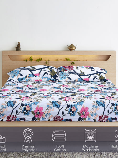 Birdsong Bloom Cotton Blend Bedsheet