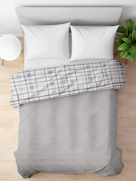 Ultrasonic Reversible Comforter – King Size (90x100 inches) | Black & White with Blue Squares