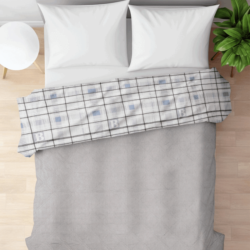 Ultrasonic Reversible Comforter – King Size (90x100 inches) | Black & White with Blue Squares