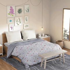 Ultrasonic Reversible Comforter – Floral & Houndstooth (Grey & White) | Queen Size (90x90 inches)