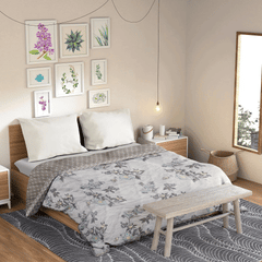 Ultrasonic Reversible Comforter – Floral & Geometric Lattice (Cream & Grey) | Queen Size (90x90 inches)